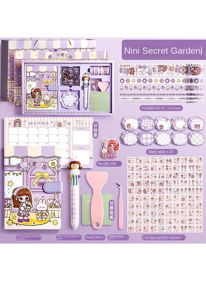 Bluejw Cute Hand Account Book Hand Account Book Children's Stationery Notebook Sticker Hand Account Suit Big Gift Bag Girl Gift Box Girl - Image 1