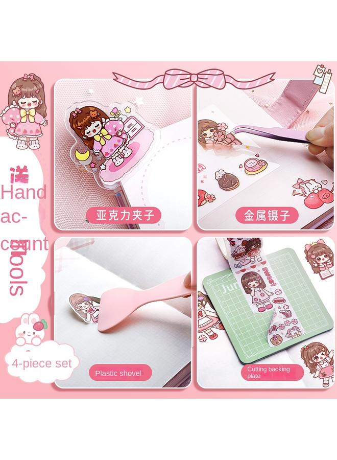 Bluejw Cute Hand Account Book Hand Account Book Children's Stationery Notebook Sticker Hand Account Suit Big Gift Bag Girl Gift Box Girl - Image 4