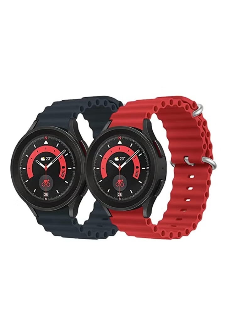 فيسوس Silicone Ocean Strap 22mm Watch Accessory Part for Samsung and Huawei Watch Adjustable Loop with Buckle Sports Strap Women Men Midnight Blue/Red 