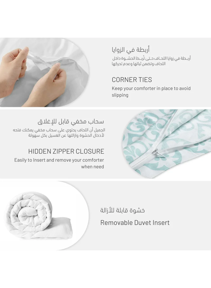 Donetella 7-Piece Cotton Comforter Set With Removable Filler - King 260 x 240 Cms -Teal