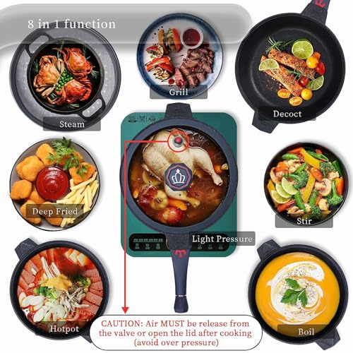 TIBORANG 8 in 1 Multipurpose 11 Inch 5 Quart Heat Indicator Nonstick Deep Frying Pan with Glass Lid, Stay-cool Handle, Steamed Grid, PFOA-Free,Dishwasher&Oven Safe,Works with All Stovetops(Navy Blue) - Image 3