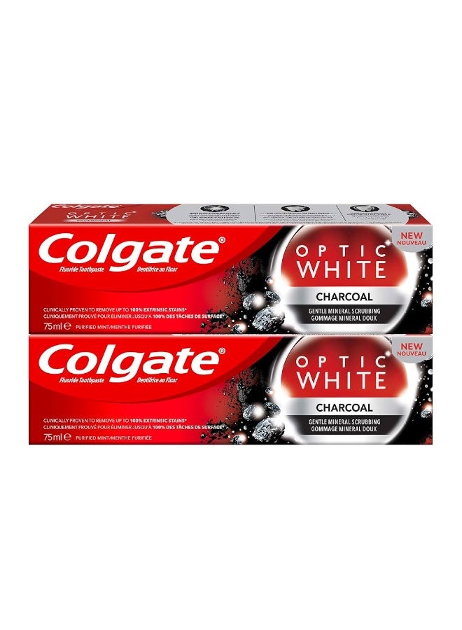 Colgate 2Pcs Optic White Charcoal Toothpaste 75ml - Image 1