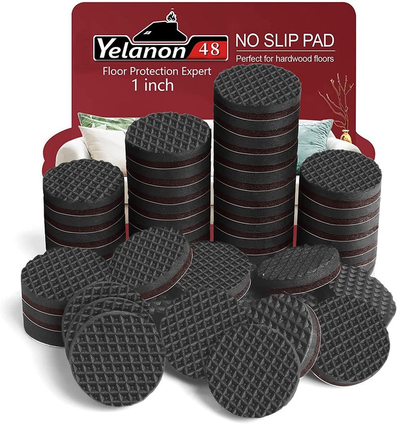 Yelanon Non Slip Furniture Pads 48 pcs 1 Furniture Grippers Non Skid for Furniture LegsSelf Adhesive Rubber Furniture Feet Anti Slide Hardwood Floor Protector for Keep Furniture Stoppers