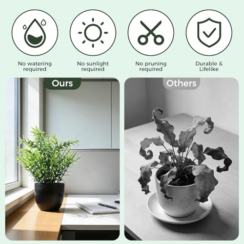 Clearain Fake Plants 6 Packs Artificial Plants Small Faux Plants Black Bathroom Accessories for Bathroom Home Kitchen Coffee Table Office Desk Decor Indoor (Black) - Image 4