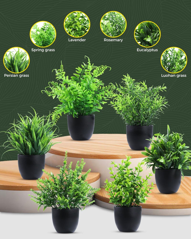 Clearain Fake Plants 6 Packs Artificial Plants Small Faux Plants Black Bathroom Accessories for Bathroom Home Kitchen Coffee Table Office Desk Decor Indoor (Black) - Image 3
