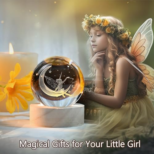 IFOLAINA Moon Fairy Crystal Ball - 3D Laser Engraved Glass Night Light, Decorative Globe, Crystal Moon Sphere - Gifts for Girls, Her, Fairy Lovers - Image 3