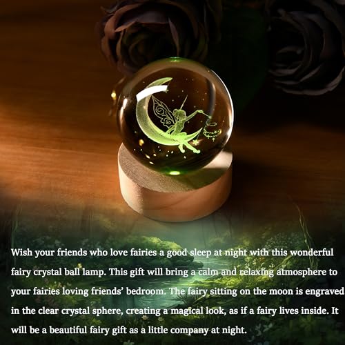 IFOLAINA Moon Fairy Crystal Ball - 3D Laser Engraved Glass Night Light, Decorative Globe, Crystal Moon Sphere - Gifts for Girls, Her, Fairy Lovers - Image 2