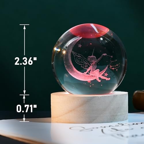 IFOLAINA Moon Fairy Crystal Ball - 3D Laser Engraved Glass Night Light, Decorative Globe, Crystal Moon Sphere - Gifts for Girls, Her, Fairy Lovers - Image 4