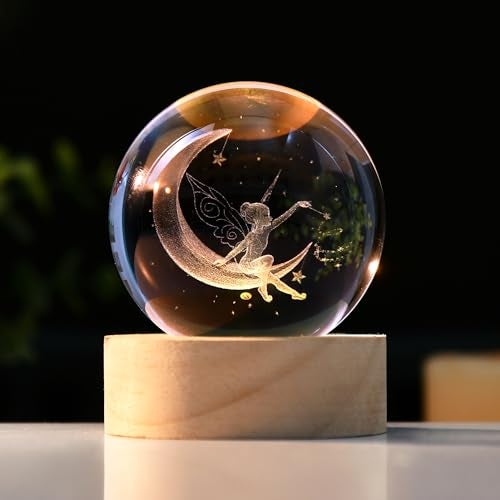 IFOLAINA Moon Fairy Crystal Ball - 3D Laser Engraved Glass Night Light, Decorative Globe, Crystal Moon Sphere - Gifts for Girls, Her, Fairy Lovers - Image 1