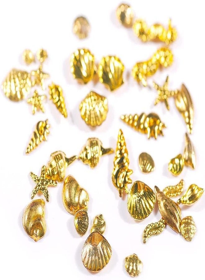 GANPUB 12 Styles Nail Art Metal Studs Gold Metallic 3D Pieces Rivet Palm Tree Turtles Marine Life Charms for Summer Beach Ocean Manicure DIY Acrylic Nails Design Supply Nail Art and Polish(Gold Ocean Studs) - Image 2