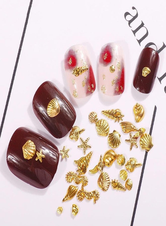GANPUB 12 Styles Nail Art Metal Studs Gold Metallic 3D Pieces Rivet Palm Tree Turtles Marine Life Charms for Summer Beach Ocean Manicure DIY Acrylic Nails Design Supply Nail Art and Polish(Gold Ocean Studs) - Image 3