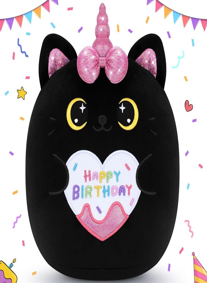 Auspicious beginning Happy Birthday Gift Black Unicorn Cat Plush Toys-11'' Black Cat Plushies Anime Plush-Kawaii Plushie Toy Stuffed Animals Cute Plushies, Black Unicorn Cat Plush Pillow Birthday Gifts for Kids - Image 1