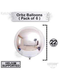 KATCHON Silver Foil Balloon Decorations Pack of 6 Metallic Silver Balloons | 4D Sphere Mylar Foil Mirror Finish  - Image 2