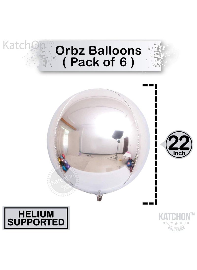 KATCHON Silver Foil Balloon Decorations Pack of 6 Metallic Silver Balloons | 4D Sphere Mylar Foil Mirror Finish  - Image 2