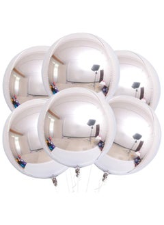 KATCHON Silver Foil Balloon Decorations Pack of 6 Metallic Silver Balloons | 4D Sphere Mylar Foil Mirror Finish  - Image 1