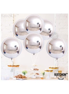 KATCHON Silver Foil Balloon Decorations Pack of 6 Metallic Silver Balloons | 4D Sphere Mylar Foil Mirror Finish  - Image 4