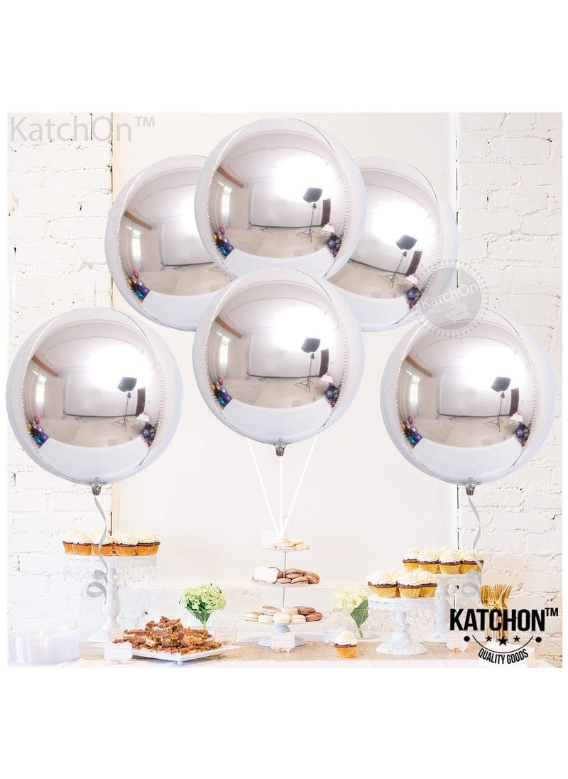 KATCHON Silver Foil Balloon Decorations Pack of 6 Metallic Silver Balloons | 4D Sphere Mylar Foil Mirror Finish  - Image 4