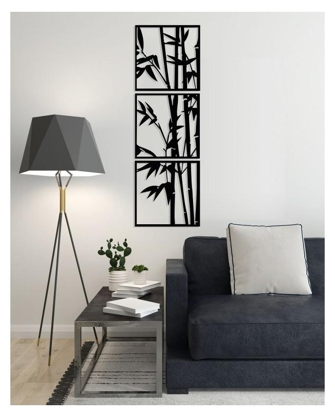 هوم جاليري جدارية خشب شكل البامبو ديكور حائط 3 لوحات 40X125 سم - Image 1