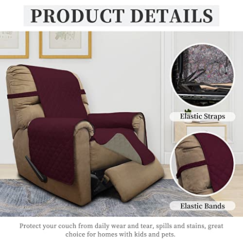 ISSUNTEX Double Protection 100% Waterproof Recliner Covers for Living Room, Reversible Furniture Protector Recliner Couch Sofa Slipcover for Dogs, Pets, Kids (Recliner, Wine/Beige) - Image 5