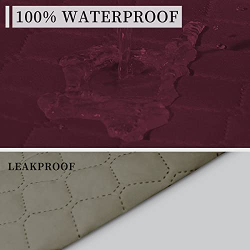 ISSUNTEX Double Protection 100% Waterproof Recliner Covers for Living Room, Reversible Furniture Protector Recliner Couch Sofa Slipcover for Dogs, Pets, Kids (Recliner, Wine/Beige) - Image 3