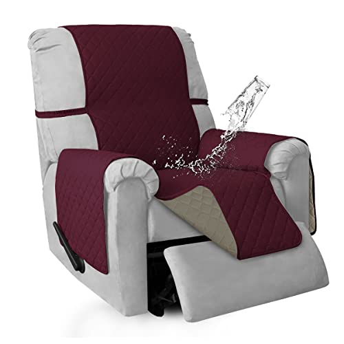 ISSUNTEX Double Protection 100% Waterproof Recliner Covers for Living Room, Reversible Furniture Protector Recliner Couch Sofa Slipcover for Dogs, Pets, Kids (Recliner, Wine/Beige) - Image 1