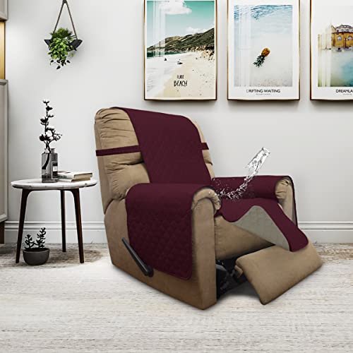 ISSUNTEX Double Protection 100% Waterproof Recliner Covers for Living Room, Reversible Furniture Protector Recliner Couch Sofa Slipcover for Dogs, Pets, Kids (Recliner, Wine/Beige) - Image 2