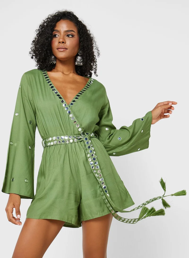 That’s My Gal Flute Sleeve Surplice Neck Playsuit