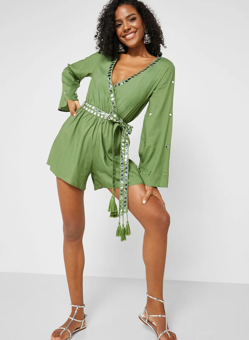 That’s My Gal Flute Sleeve Surplice Neck Playsuit