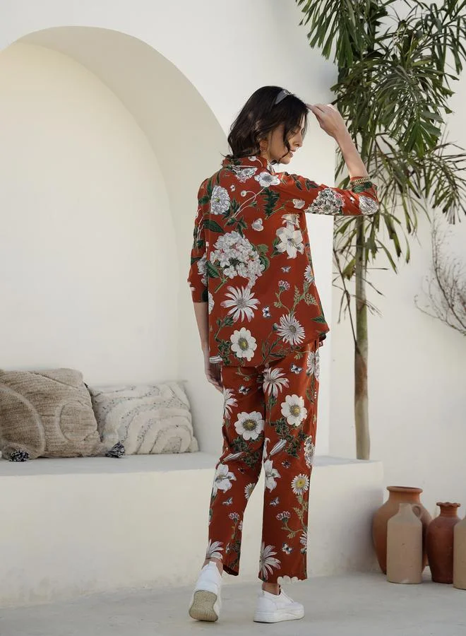 sanskrutihomes Sanskrutihomes Women Floral Printed Pure Cotton Shirt and Pyjama Set
