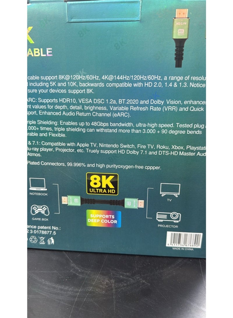 8K Ultra HD HDMI 2.1 Cable, High-Speed Male to Male HDMI Cable, Supports 7680 x 4320P - Image 3