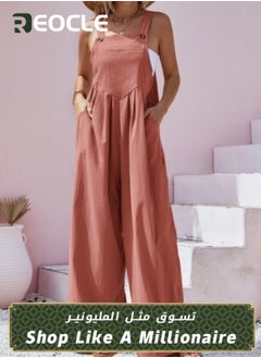 REOCLE Women's Loose Jumpsuits One Piece Sleeveless Wide Leg Long Pant Rompers with Pockets Casual Beach Straight Overalls  - Image 1