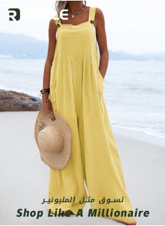 REOCLE Women's Loose Jumpsuits One Piece Sleeveless Wide Leg Long Pant Rompers with Pockets Casual Beach Straight Overalls  - Image 4