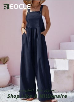 REOCLE Women's Loose Jumpsuits One Piece Sleeveless Wide Leg Long Pant Rompers with Pockets Casual Beach Straight Overalls  - Image 3