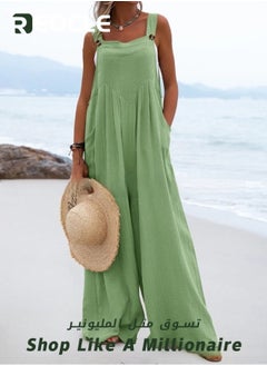 REOCLE Women's Loose Jumpsuits One Piece Sleeveless Wide Leg Long Pant Rompers with Pockets Casual Beach Straight Overalls  - Image 2