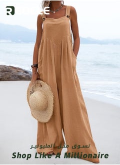 REOCLE Women's Loose Jumpsuits One Piece Sleeveless Wide Leg Long Pant Rompers with Pockets Casual Beach Straight Overalls  - Image 5