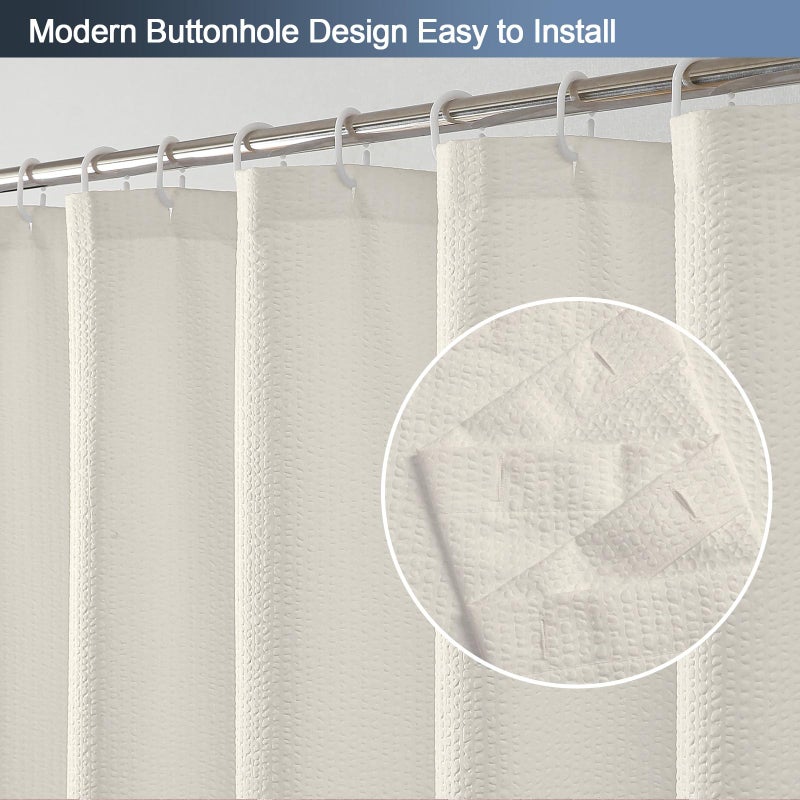 OWENIE Cream Shower Curtain or Bathroom 72x72 Inch, 3D Embossed Textured Waffle Fabric Shower Curtains, Soft Hotel Farmhouse Style, Water Repellent, Machine Washable, Cream, 72" W x 72" L - Image 3