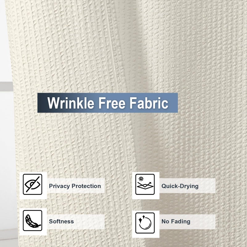 OWENIE Cream Shower Curtain or Bathroom 72x72 Inch, 3D Embossed Textured Waffle Fabric Shower Curtains, Soft Hotel Farmhouse Style, Water Repellent, Machine Washable, Cream, 72" W x 72" L - Image 2