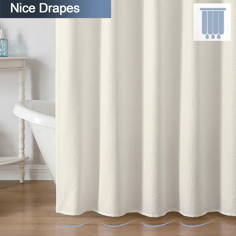 OWENIE Cream Shower Curtain or Bathroom 72x72 Inch, 3D Embossed Textured Waffle Fabric Shower Curtains, Soft Hotel Farmhouse Style, Water Repellent, Machine Washable, Cream, 72" W x 72" L - Image 5