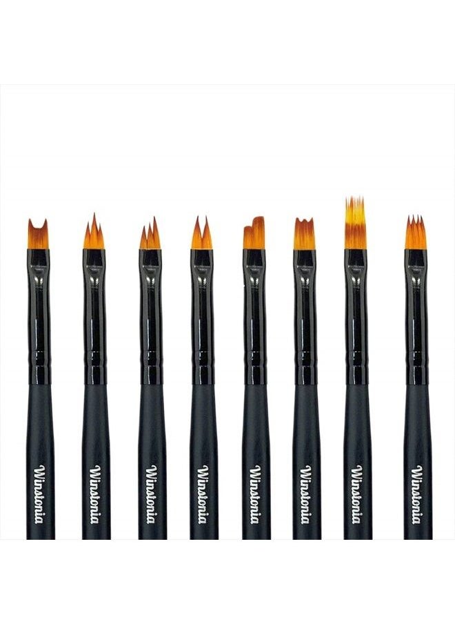 Winstonia - 8 Pcs Nail Brush Set for Flowers, Gradient, Ombre Art Pattern Manicure Designs - Professional Gel, Acrylic and Polish Nail Art Brushes Kit – BLACK PEARL - Image 1