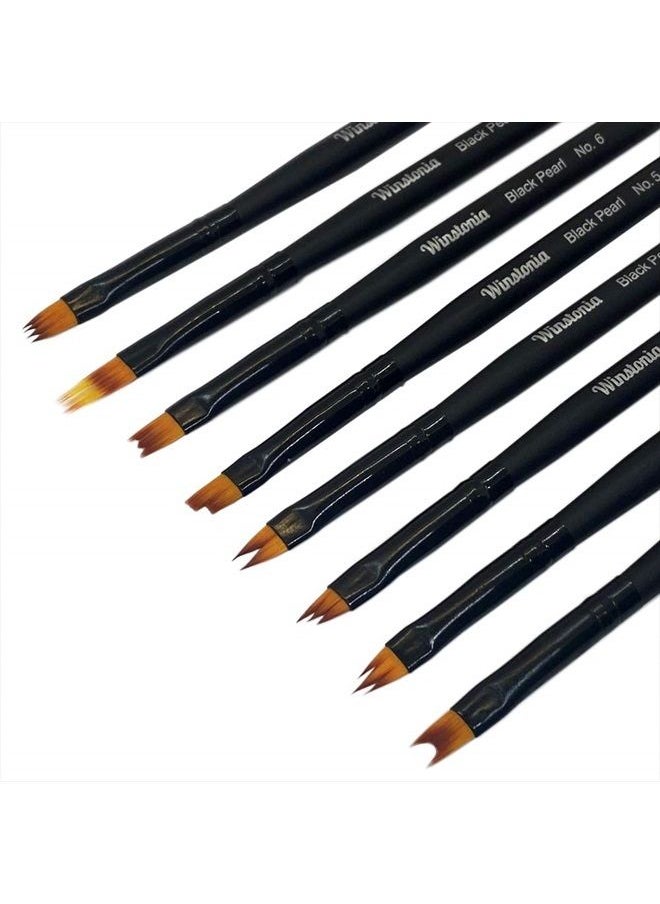 Winstonia - 8 Pcs Nail Brush Set for Flowers, Gradient, Ombre Art Pattern Manicure Designs - Professional Gel, Acrylic and Polish Nail Art Brushes Kit – BLACK PEARL - Image 1