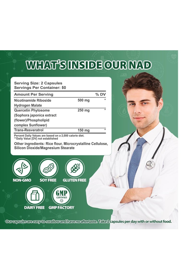 رئيسالرياح نيكوتيناميد ريبوسيد ريسفيراترول، مكملات ليبوسومال NAD للنساء والرجال، 900 ملغ، 100 كبسولة، 50 حصة - Image 2