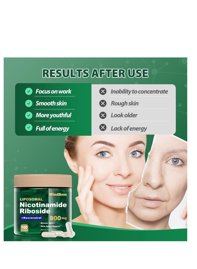 رئيسالرياح نيكوتيناميد ريبوسيد ريسفيراترول، مكملات ليبوسومال NAD للنساء والرجال، 900 ملغ، 100 كبسولة، 50 حصة - Image 3