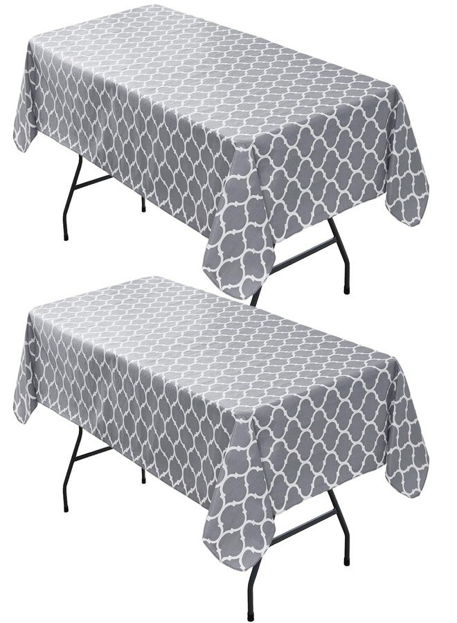 Nasitos 2 Pack Plastic Vinyl Tablecloth with Flannel Backed 60x102 Inch Moroccan Grey - Image 1