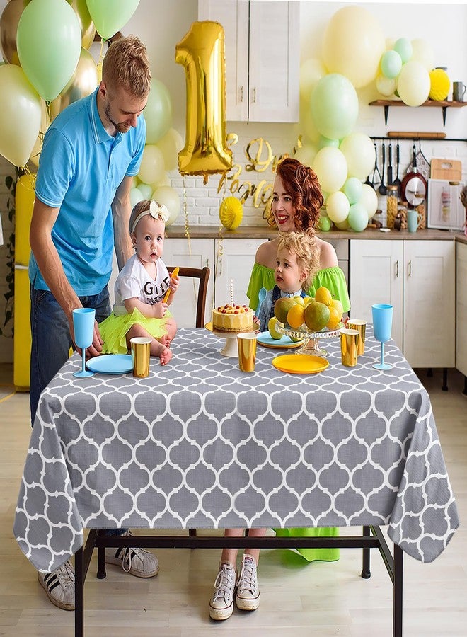 Nasitos 2 Pack Plastic Vinyl Tablecloth with Flannel Backed 60x102 Inch Moroccan Grey - Image 3