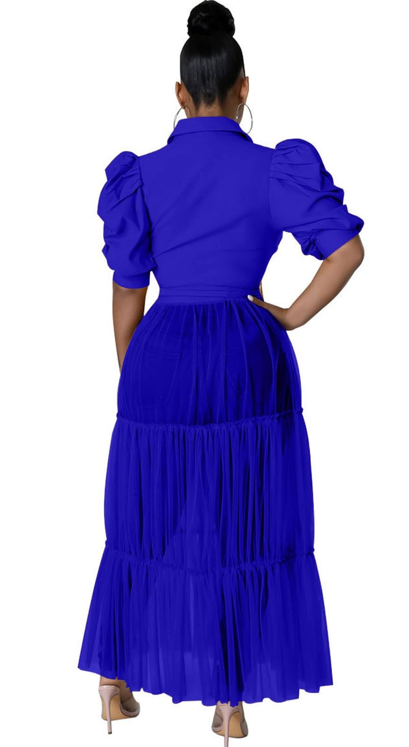 Ekaliy Women Sexy Short Sleeve Bodycon High Low Asymmetrical Ruffle Tunics Blouse Shirt Top Dress XL Royalblue - Image 3