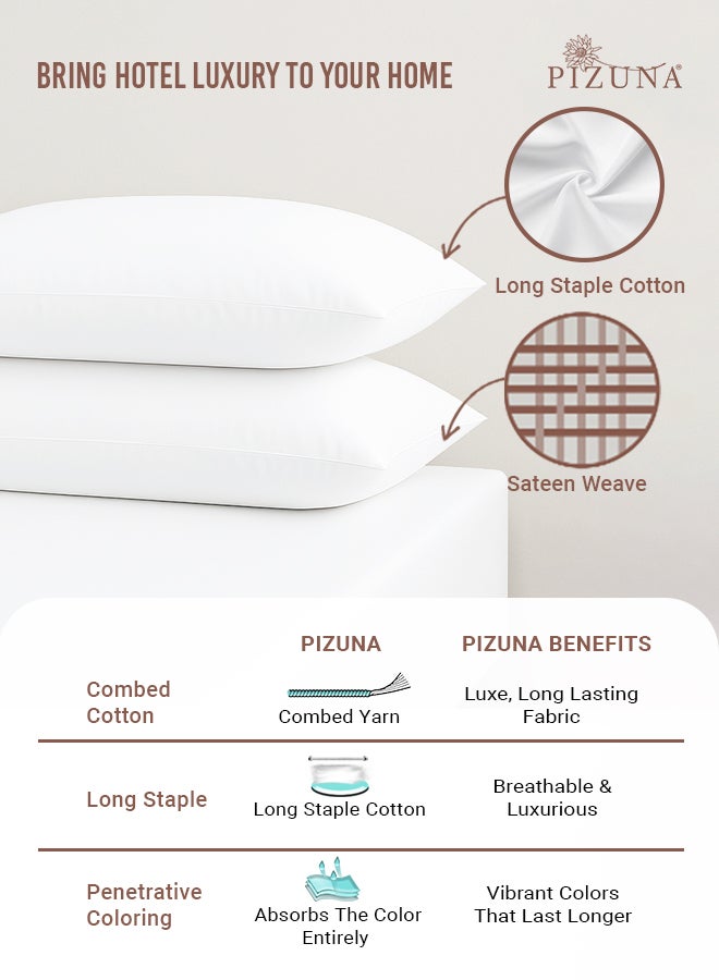 بيزونا Pure 100% Cotton Pillow Case 48 x 74 cm White, 400 Thread Count Soft Luxurious Long Staple Cotton Sateen Weave Pillow - Image 2