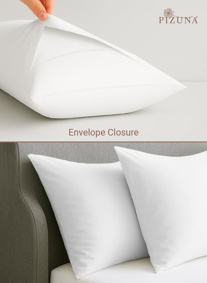 بيزونا Pure 100% Cotton Pillow Case 48 x 74 cm White, 400 Thread Count Soft Luxurious Long Staple Cotton Sateen Weave Pillow - Image 4