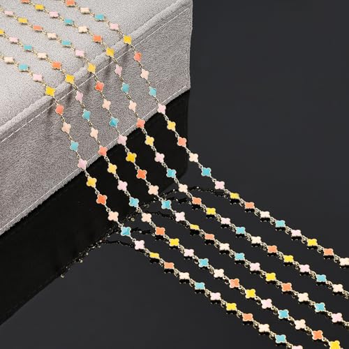 YOUBEIYEE 3 Meters Multicolored Enamel Jewelry Making Chains Oil Drip Four Leaf Clover Chains for Jewelry Making - Image 4