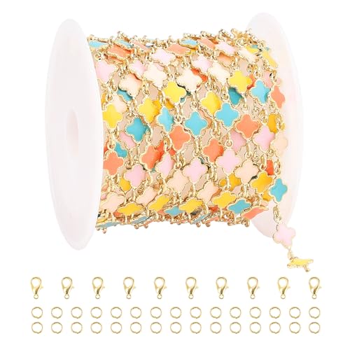 YOUBEIYEE 3 Meters Multicolored Enamel Jewelry Making Chains Oil Drip Four Leaf Clover Chains for Jewelry Making - Image 1