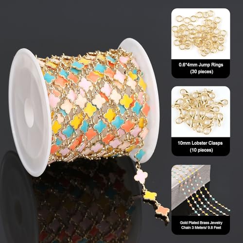 YOUBEIYEE 3 Meters Multicolored Enamel Jewelry Making Chains Oil Drip Four Leaf Clover Chains for Jewelry Making - Image 2